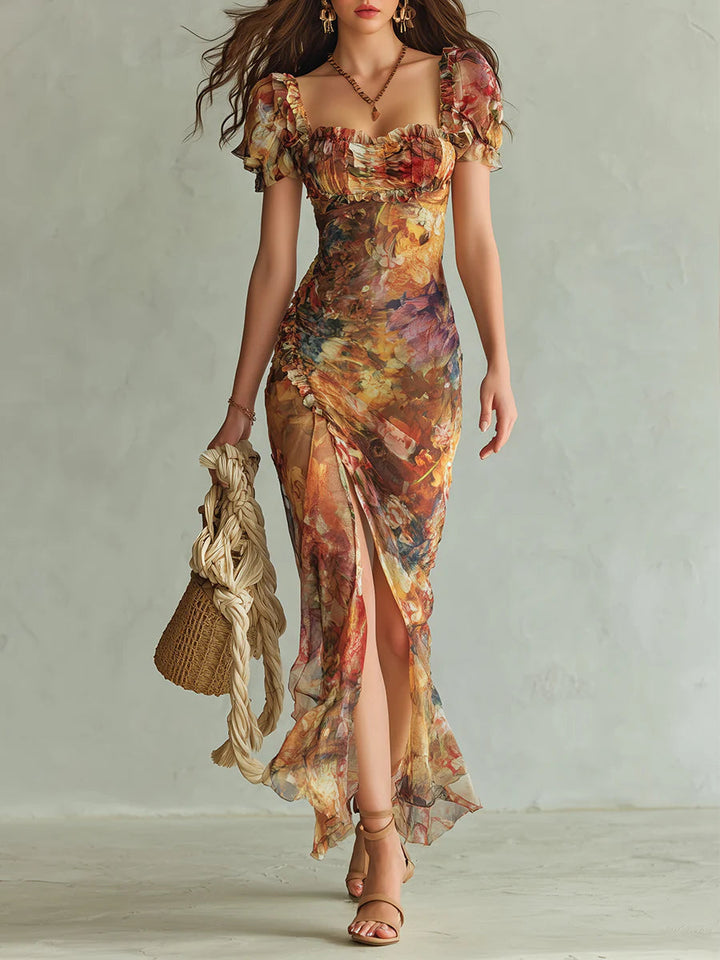 Saffron™ | Μάξι Φόρεμα με Εκτύπωση Ελαιογραφίας Bohemian