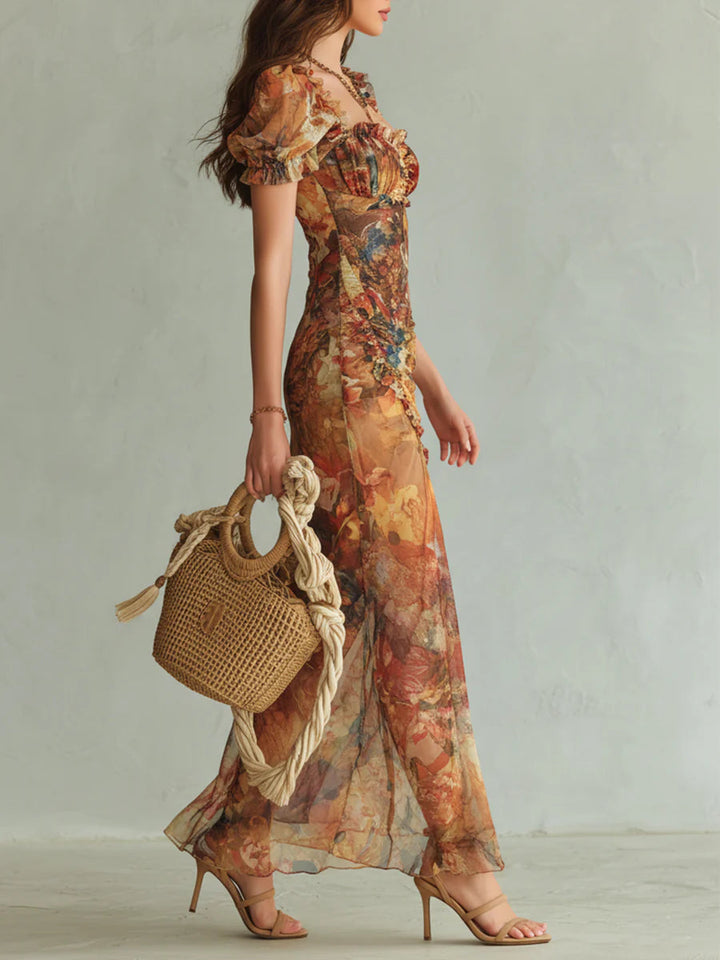 Saffron™ | Μάξι Φόρεμα με Εκτύπωση Ελαιογραφίας Bohemian